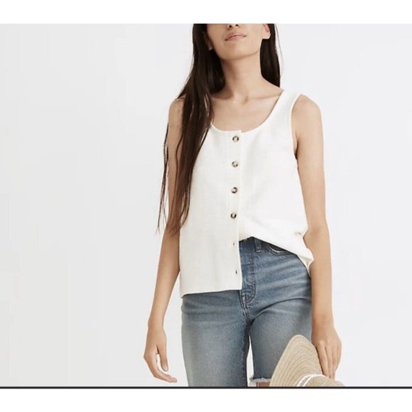 Madewell White Button-Front Tank Top - Picture 1 of 12